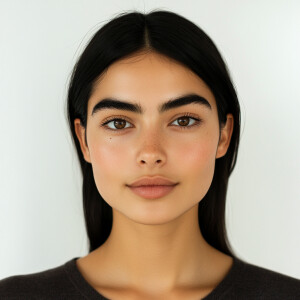 A 19-year-old Mexican American woman with a clean face, looking...