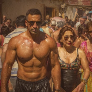 Hyperrealism photo painting,a muscular beefy kashmiri son in law...