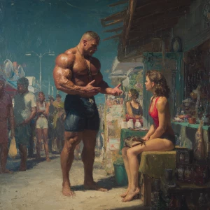 Hyperrealism photo painting,a muscular beefy russian man standin...