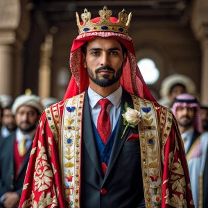Photography, look to the front, a groom in a royal thobe or embr...