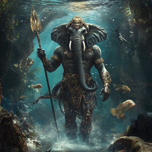 A majestic humanoid figure with the body of a muscular warrior a...