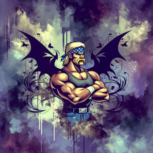 "Generate a cartoon image of a wrestler stylized as a Hulk Hogan...