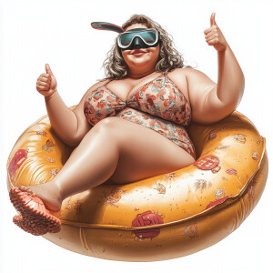 A realistic fine detailed picture of a small plus size brunette...