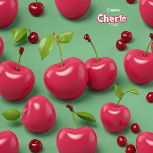 Create a 3D model of the name “Cherie” incorporating 2 cherries...