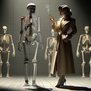 Create an image of a mysterious femme fatale character in a clas...