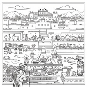 Generate an image that represents Pueblo culture for a coloring...