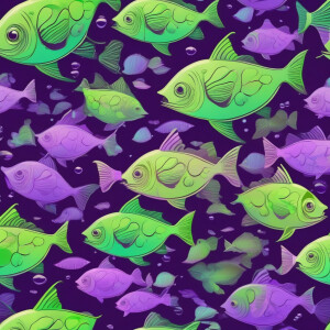 Cute giant purple and neon green piranha