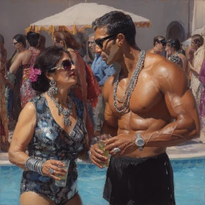 Hyperrealism,painting. a punjabi  villain  mother in law, in her...
