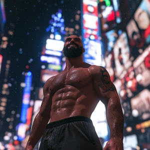 White muscular thin man with beard, big chin, smile and cheekbon...