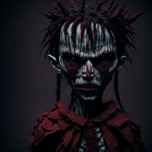 intricately detailed macabre demonic  doll with stitched face, s...