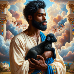 Oil painting of an African-American man resembling Jesus Christ,...
