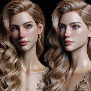 Create a full-length portrait of a woman with flowing blonde hai...