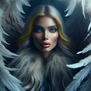 Portrait of a beautiful woman with bright blue eyes and long blo...