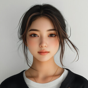 Create an image of a 19-year-old woman with a cute appearance, a...