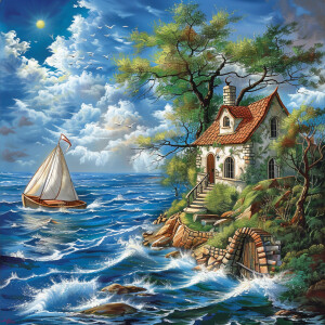 Landscape home ocean boat