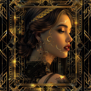 Art Deco aesthetic, ultra-realistic portrait of an elegant woman...