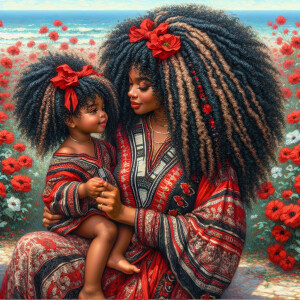 A tender depiction of a Bohemian mother with her child, both sty...
