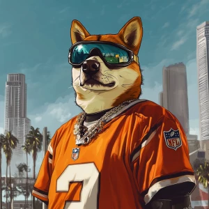 Doge meme as  NFL player, GTA art style