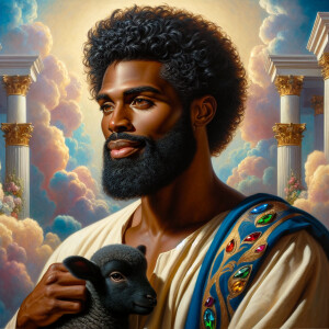 Oil painting of an African-American man resembling Jesus Christ,...