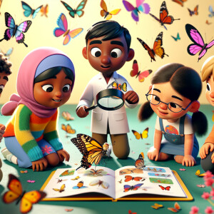 Children learning numbers by playing with butterflies