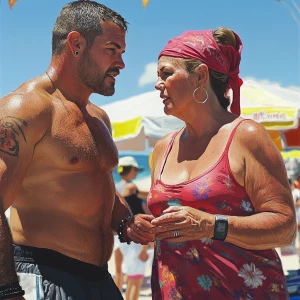 Paint photo realism,a muscular sweaty beefy man standing and ta...