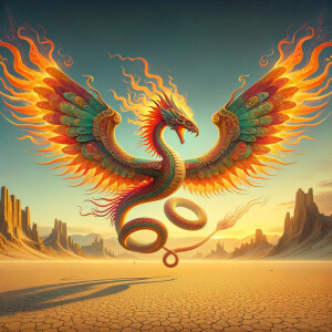 flying serpent dragon Kukulcan, mayan culture style in burning m...