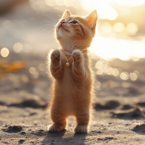 orange kitten with a cute face with black eyes standing like a h...