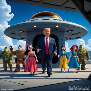 al the disney characters getting out of a ufo in the pentagon in...