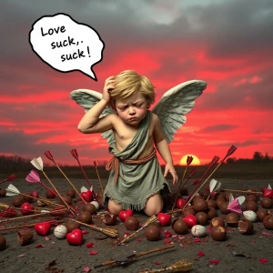 Create an image depicting a sarcastic anti-Valentine's Day theme...