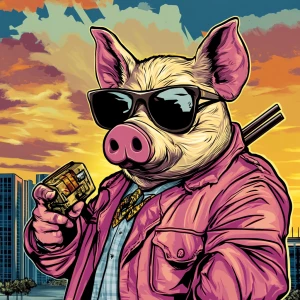 Moonpig, robs a bank, in the style of a Grand Theft Auto loading...