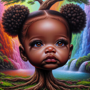 Create a hyper-realistic 3-D oil painting of a tree with a fulle...