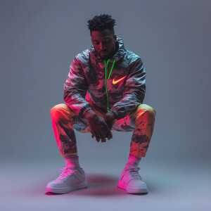 In the frame is a man with a faded hairstyle, in a modern Nike s...