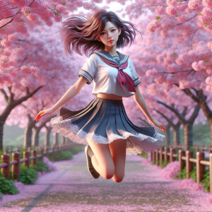 A park where cherry blossoms dance,high school girl,(random pose...