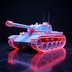 Generate an image of a tank made from different color neon puzzl...
