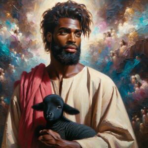 Oil painting of an African-American man resembling Jesus Christ,...