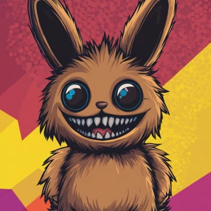 Stylized character portrait of a mischievous designer toy creat...
