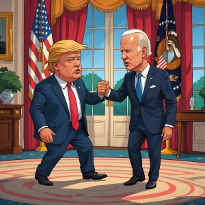 donald trump kicks joe biden out of the white house, use carton...
