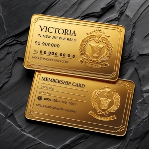 generate a golden plastic membership card to Victoria in New Jer...