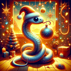 Central Element: A snake wearing a festive hat or draped in tins...