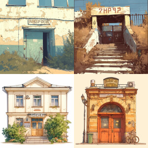 a vector graphic drawing showing an ordinary Russian entrance fr...