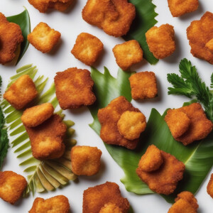 Exotic looking dinosaur shaped chicken nuggets