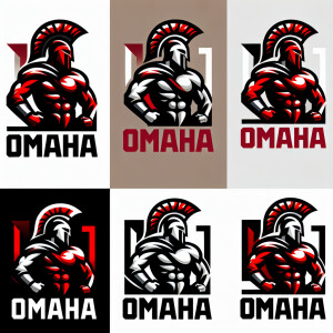 A logo With a Spartan and the words Omaha in background using th...