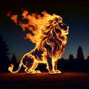 A bonfire with flames artfully shaped into the shape of a majest...