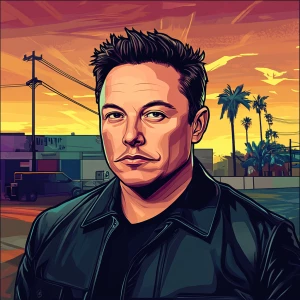 Elon Musk in GTA art style, , in the style of a Grand Theft Aut...
