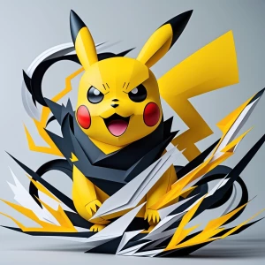 A fierce, stylized depiction of Pikachu reimagined in layered pa...