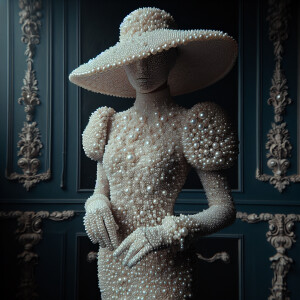 photoshoot of a  form fitting with evening gown  made of all pea...