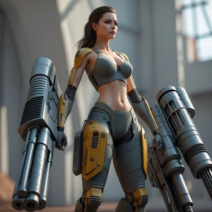 A futuristic woman with a powerful, mechanical legs that resembl...