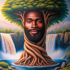A hyper-realistic 3-D oil painting depicting a tree integrated w...