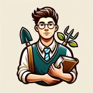 Design a logo featuring a student gardener, with a youthful and...