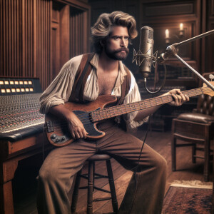Photo of Mark twain laying down the early bass track for Tom Saw...